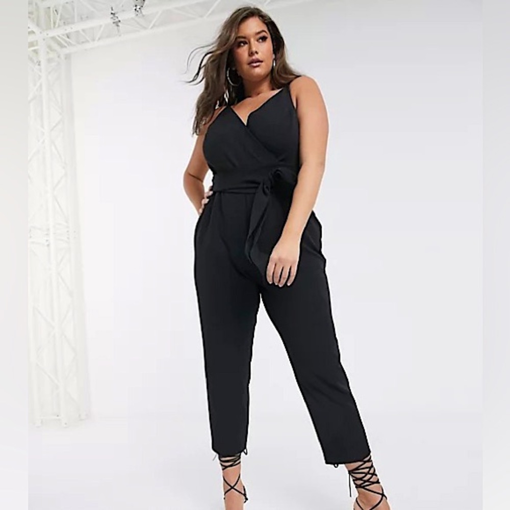 ASOS DESIGN curve wrap front jumpsuit with peg leg and self belt